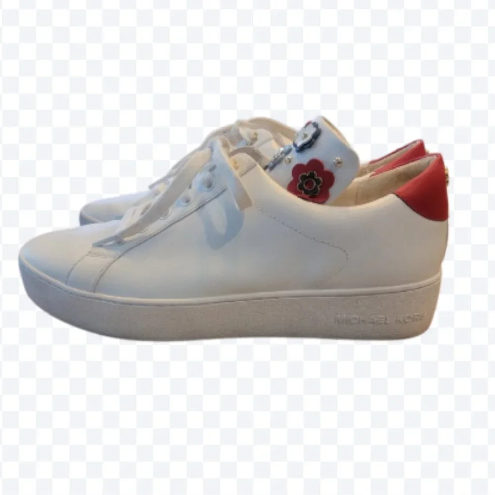 MICHAEL Michael Kors Mindy Floral Embellished White/Red Leather Sneakers - Picture 4 of 14